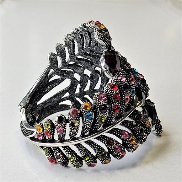 Multicolored Rhinestone Hinged Cuff Bracelet - Picture 13 of 13